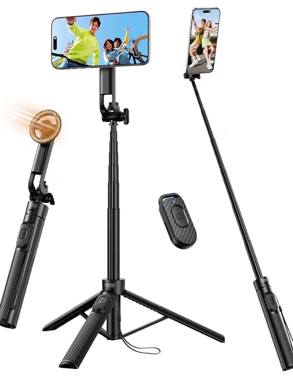 Black Bluetooth Selfie Stick Tripod with Remote for Smartphones